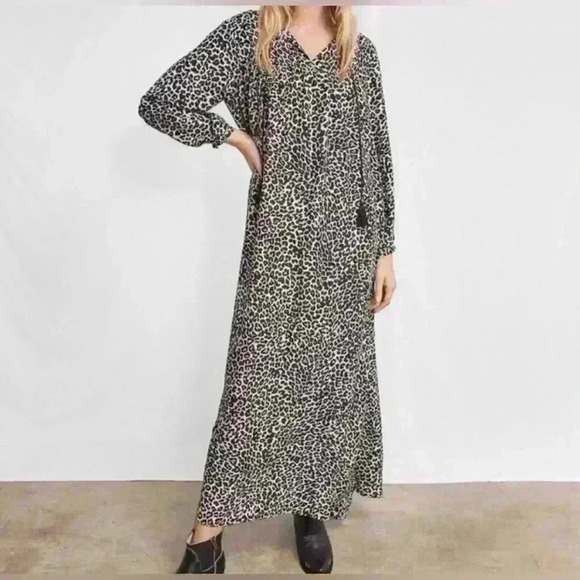 Anine Bing Darcy Dress in Leopard XS/S Silk Maxi Tassles Animal Print - Picture 2 of 9